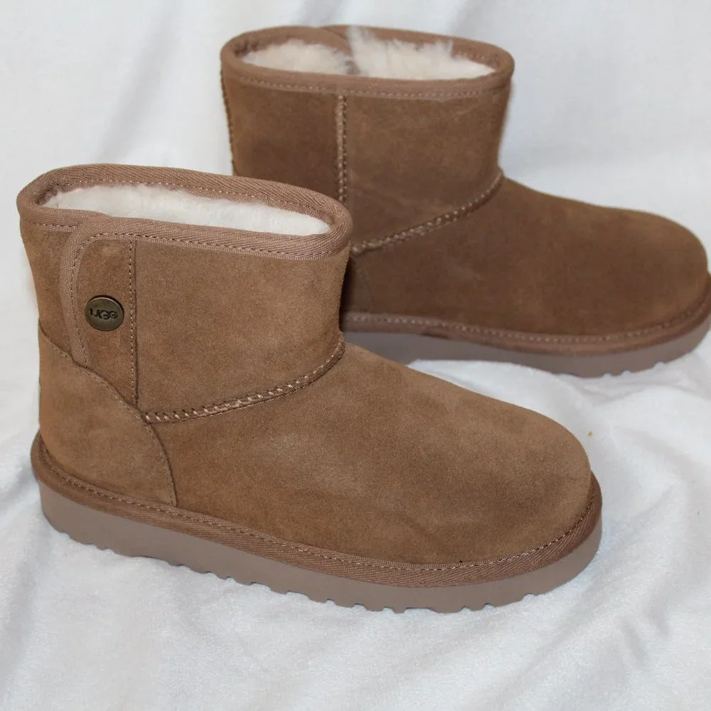 NEW UGG JONA CHESTNUT‎ SUEDE SHEARLING MINI GIRL'S BOOTS